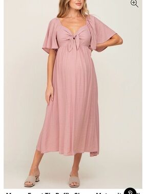 Tie-Front Flutter Sleeve Midi Dress in Mauve Pink from Pink Blush